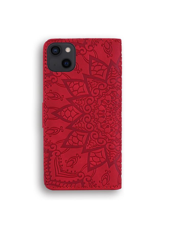 اس-توب جراب لهاتف iPhone 16 Pro مصنوع من جلد العجل مزدوج الطي منقوش بنقوش ماندالا - Image 3