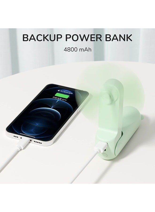 JISULIFE Handheld Fan with 4500 mAh Powerbank Max 46 Hours Runtime,Pocket Fan Portable Battery Operated or USB Powered Folding Personal Fan,3 Speeds,Enhanced Airflow,Rechargeable Quiet Mini Fan-green - Image 3