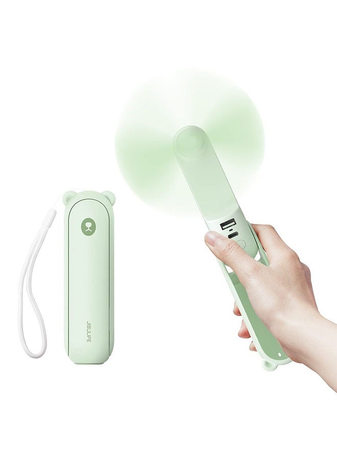 JISULIFE Handheld Fan with 4500 mAh Powerbank Max 46 Hours Runtime,Pocket Fan Portable Battery Operated or USB Powered Folding Personal Fan,3 Speeds,Enhanced Airflow,Rechargeable Quiet Mini Fan-green - Image 1