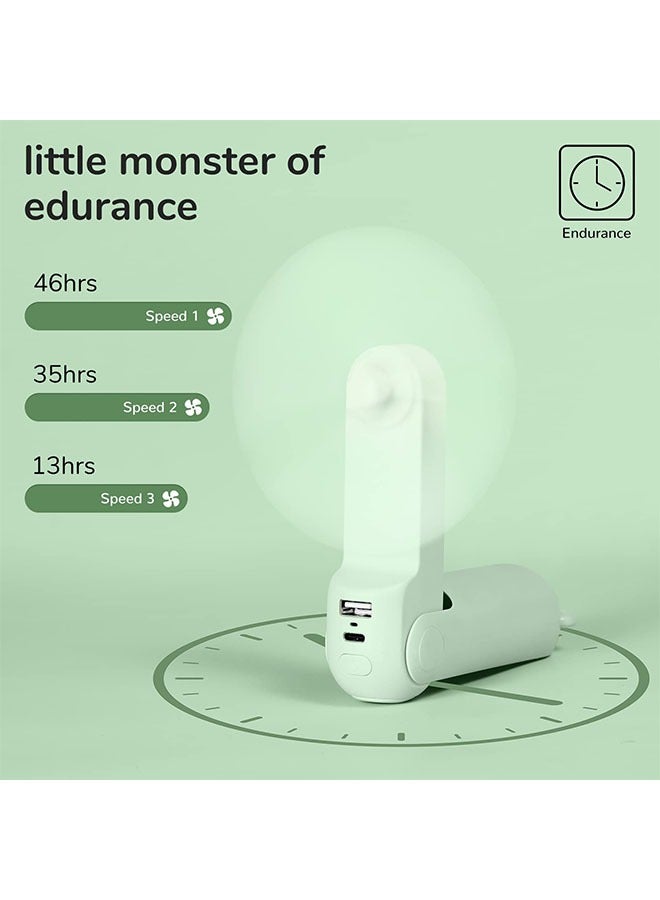 JISULIFE Handheld Fan with 4500 mAh Powerbank Max 46 Hours Runtime,Pocket Fan Portable Battery Operated or USB Powered Folding Personal Fan,3 Speeds,Enhanced Airflow,Rechargeable Quiet Mini Fan-green - Image 2