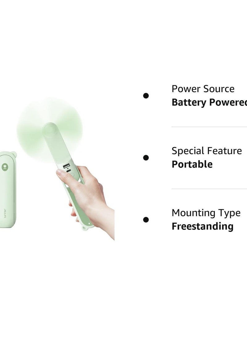 JISULIFE Handheld Fan with 4500 mAh Powerbank Max 46 Hours Runtime,Pocket Fan Portable Battery Operated or USB Powered Folding Personal Fan,3 Speeds,Enhanced Airflow,Rechargeable Quiet Mini Fan-green - Image 4