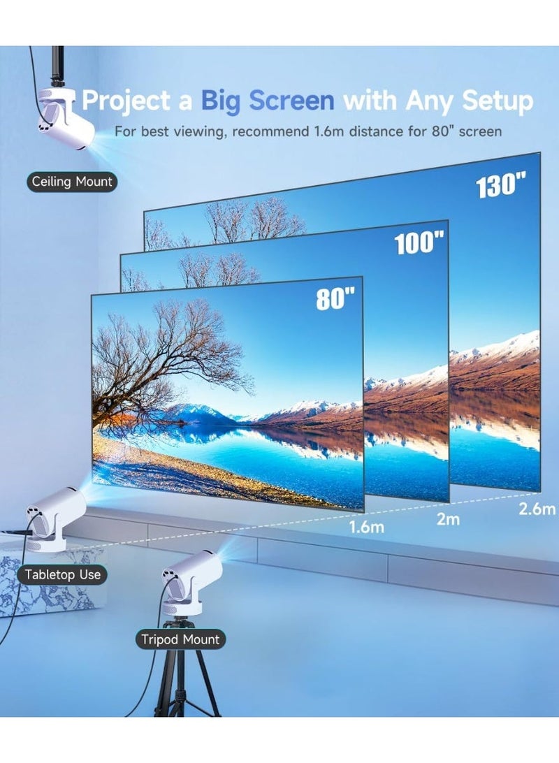 بروجكتور ذكي صغير يدعم 4K مع واي فاي وبلوتوث – جهاز محمول بدوران 180 درجة وتصحيح تلقائي وسماعة مدمجة للمنزل والاستخدام الخارجي - Image 3
