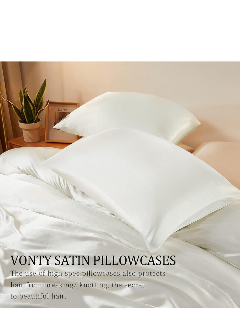 Bedding Duvet Cover Sets, 3 Pieces Satin Bedding Set, King Size Silky Duvet Covers Collection, 1x Cooling Duvet Cover 104x90 Inches and 2 Pillowcases, Comforter Not Included (Ivory)  - Image 3
