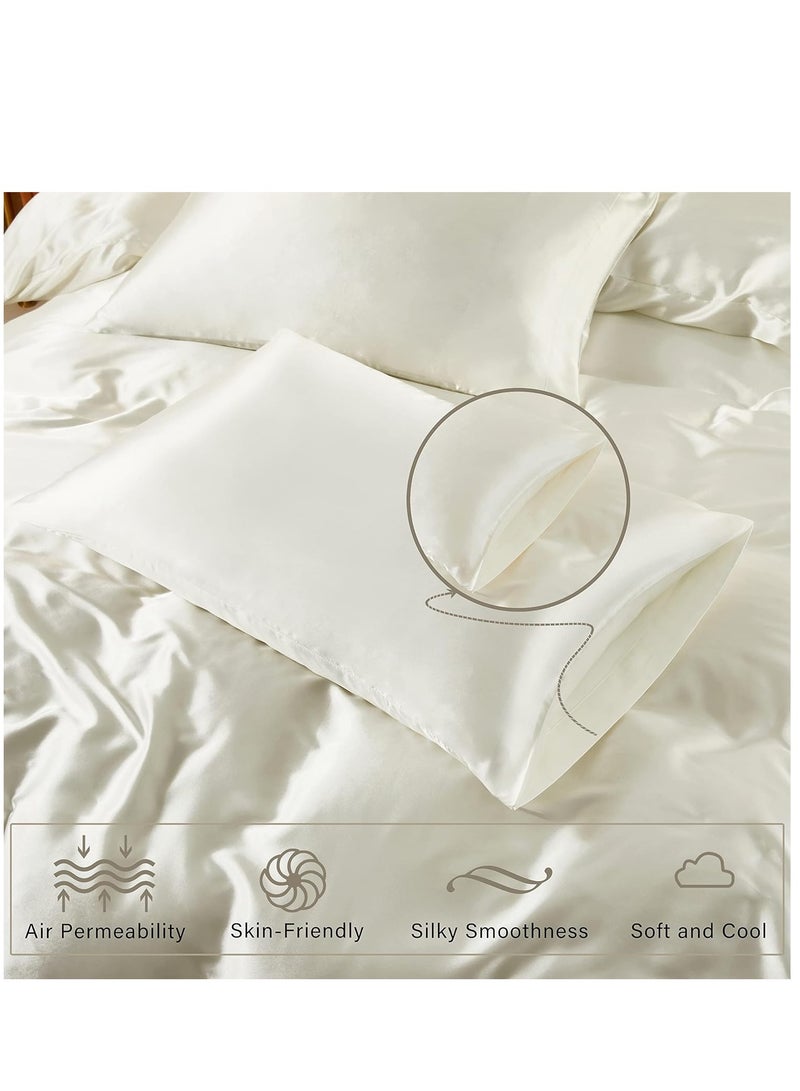 Bedding Duvet Cover Sets, 3 Pieces Satin Bedding Set, King Size Silky Duvet Covers Collection, 1x Cooling Duvet Cover 104x90 Inches and 2 Pillowcases, Comforter Not Included (Ivory)  - Image 4
