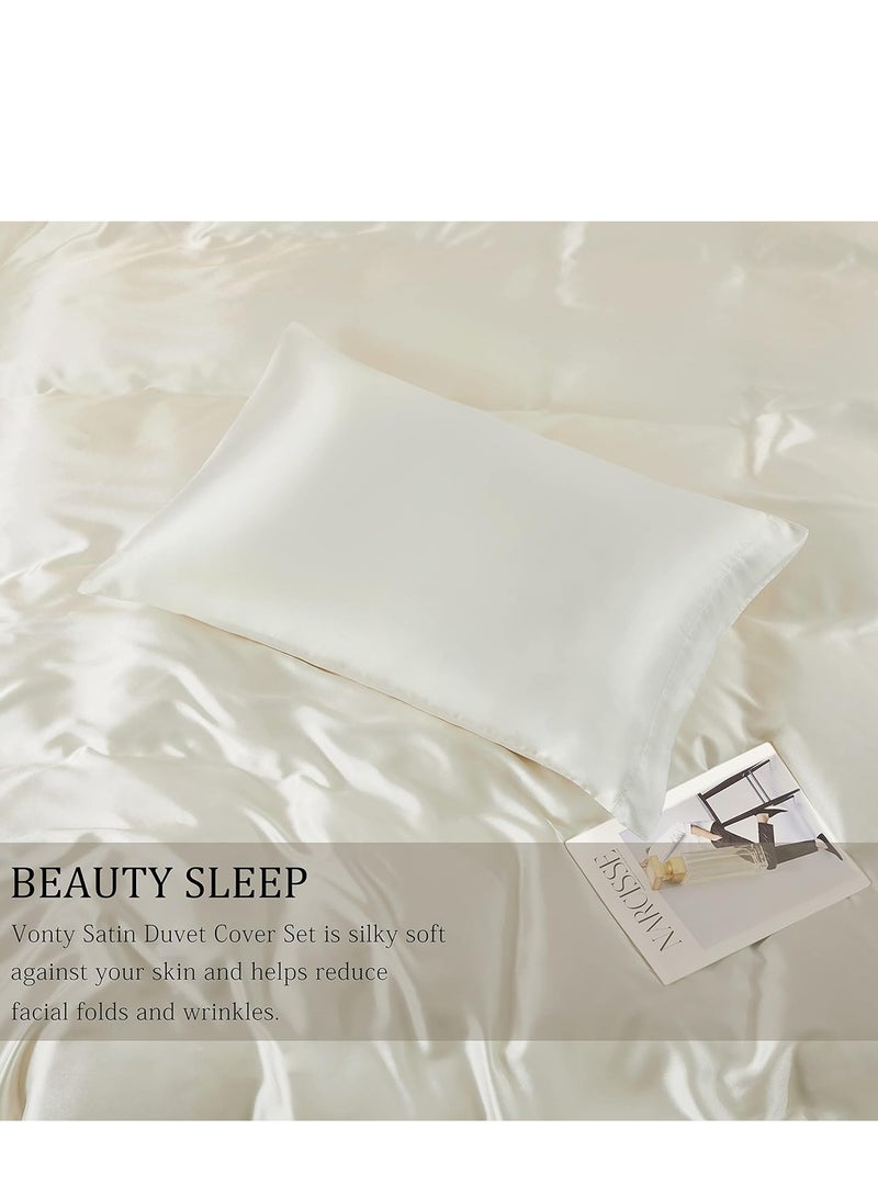 Bedding Duvet Cover Sets, 3 Pieces Satin Bedding Set, King Size Silky Duvet Covers Collection, 1x Cooling Duvet Cover 104x90 Inches and 2 Pillowcases, Comforter Not Included (Ivory)  - Image 5