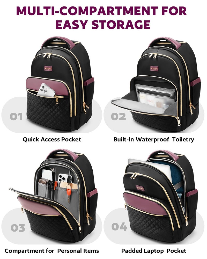 Arcoyard Rolling Backpack for Women, 17 Inch Laptop Backpack With Wheels for Adults, Large Water Resistant Wheeled Carry On Luggage Roller Bag, Flight Approved for Work, Travel, College, Black Purple - Image 4