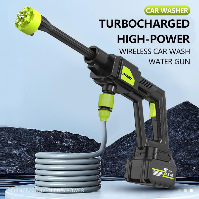 The Venti 48V Portable Pressure Washer with 12000 mAH6000mAh x 2 Battery6in1 NozzleRechargeableCordless Pressure Washer Gun Handheld Pressure Washer for Car Car Washer Gun 2 Battery - Image 2
