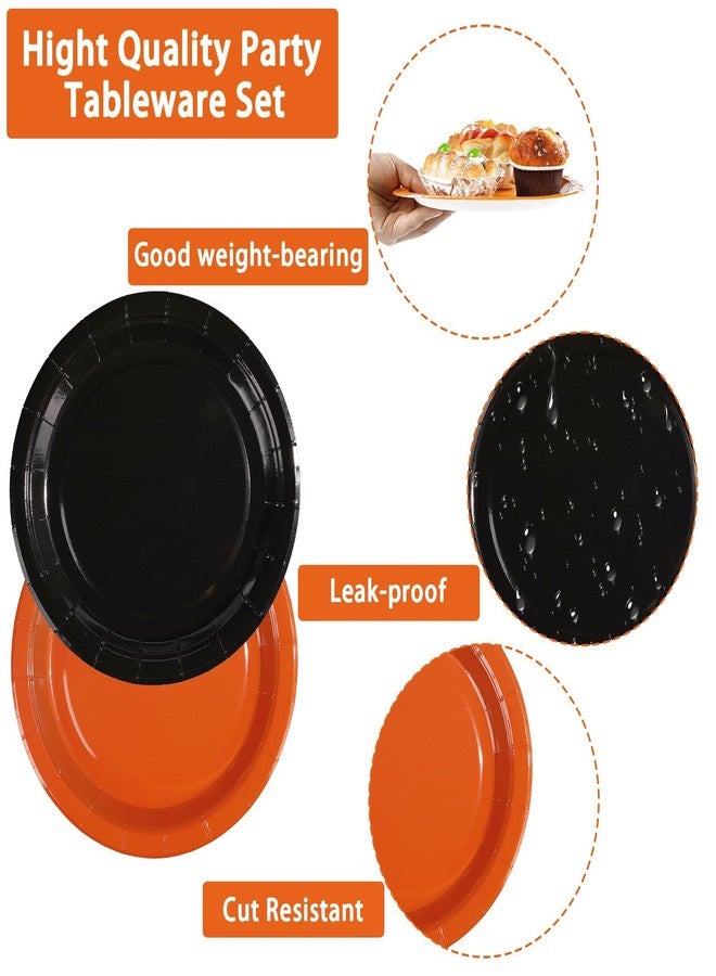 Grencian 200Pcs Orange and Black Party Decorations Orange and Black Plates and Napkins Disposable Paper Tableware for Birthday Wedding Baby Shower Halloween Fall Harvest Party Supplies, Serves 50 - Image 4