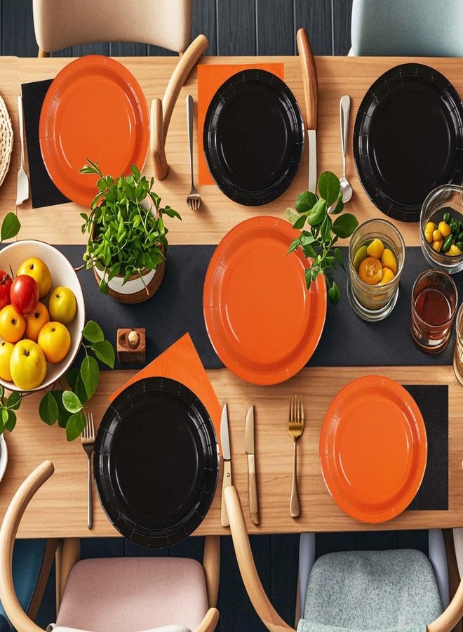 Grencian 200Pcs Orange and Black Party Decorations Orange and Black Plates and Napkins Disposable Paper Tableware for Birthday Wedding Baby Shower Halloween Fall Harvest Party Supplies, Serves 50 - Image 5
