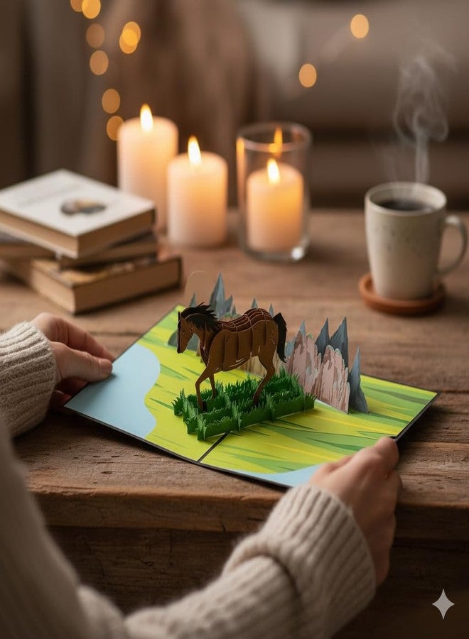Rykamia Horse Pop Up Card, 3D Birthday Thank You Get Well Card, Equestrian Gift for Mom, Dad, Friends, Son, All Occasion, Year of The Horse 2026 Pop Up Card, Year of Horse Card - Image 2