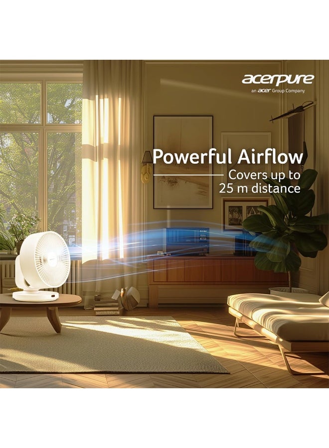 Acerpure Cozy F3 Table Fan with Air Circulator |3years warranty| Energy efficient BLDC motor|Remote control|3D airflow technology |Swing mode |16 speed control and LED display|Whisper-quiet (White) - Image 5
