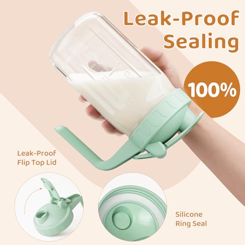 OneDream Breast Milk Pitcher, Mason Jar 32 oz, Heavy Duty Wide Mouth Jar with Green Flip Cap Lid and Pour Spout, Airtight Seal for Freshness and Convenience, Great for Cold Beverages and Home Entertaining - Image 4