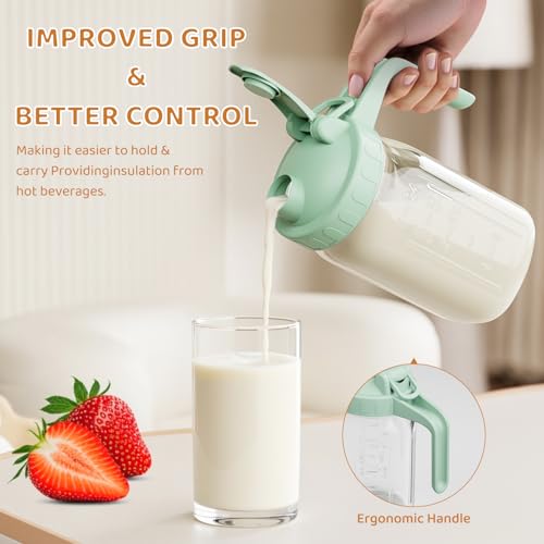 OneDream Breast Milk Pitcher, Mason Jar 32 oz, Heavy Duty Wide Mouth Jar with Green Flip Cap Lid and Pour Spout, Airtight Seal for Freshness and Convenience, Great for Cold Beverages and Home Entertaining - Image 3