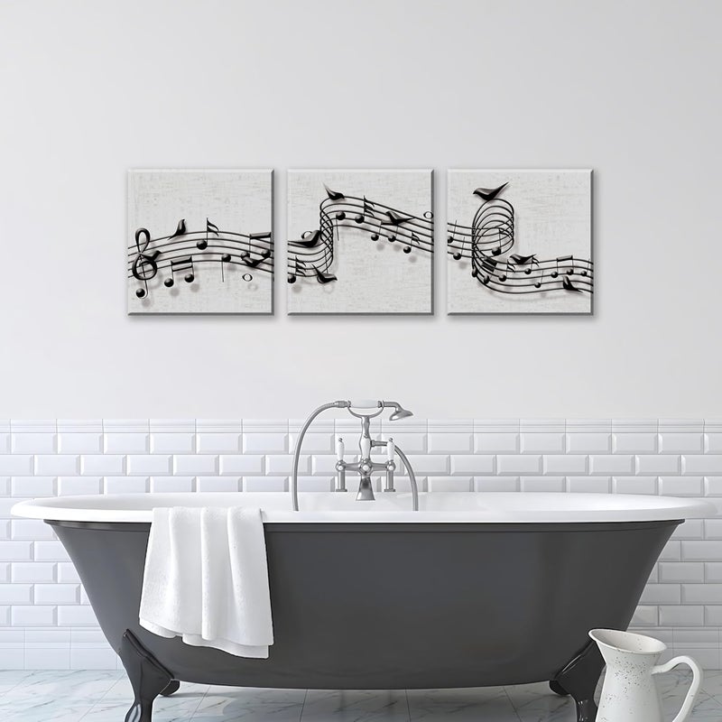 NAN Wind 3PCS Musical Notes Wall Art Black and White Music Score Framed Canvas Print Melody Modern Abstract Musical Notation Artwork Musicians Gift Living Room Bedroom Studio Decoration Treble Clef Symphony - Image 5
