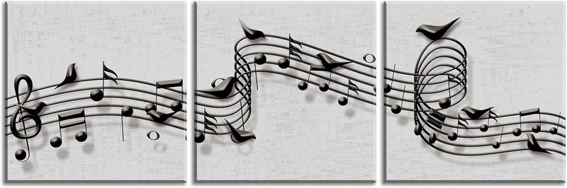 NAN Wind 3PCS Musical Notes Wall Art Black and White Music Score Framed Canvas Print Melody Modern Abstract Musical Notation Artwork Musicians Gift Living Room Bedroom Studio Decoration Treble Clef Symphony - Image 2