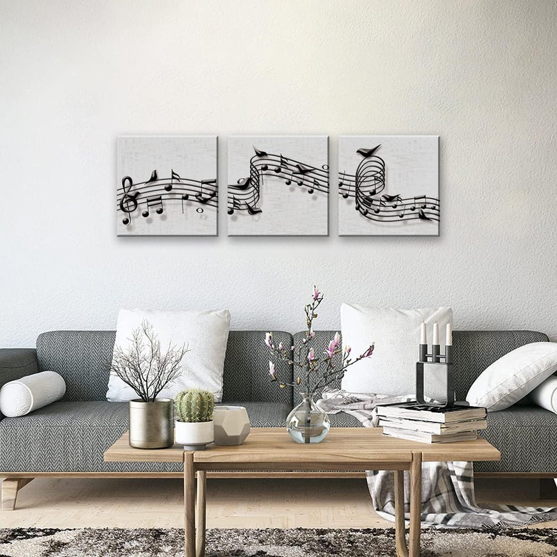 NAN Wind 3PCS Musical Notes Wall Art Black and White Music Score Framed Canvas Print Melody Modern Abstract Musical Notation Artwork Musicians Gift Living Room Bedroom Studio Decoration Treble Clef Symphony - Image 4
