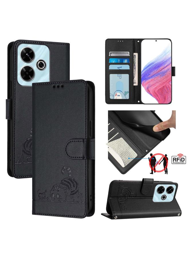 اس-توب جراب لهاتف Redmi 13 4G من الجلد المنقوش بنمط قطة وفأر بتقنية RFID مع حبل تعليق - Image 1