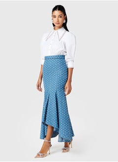 Threadz by Ajooni Embellished Collar Denim Skirt Dress  - Image 4