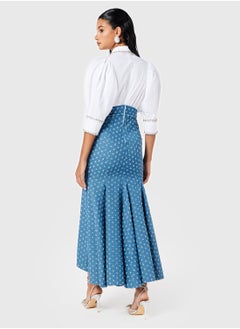Threadz by Ajooni Embellished Collar Denim Skirt Dress  - Image 2