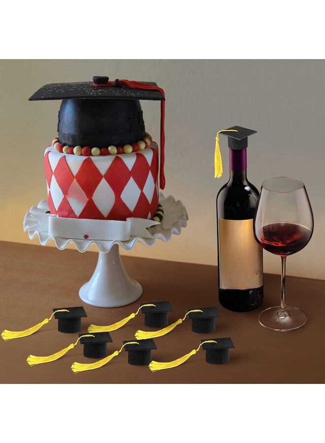 36 Pieces Mini Graduation Caps with Tassels Graduation Wine Bottle Toppers (Color : Yellow) - Image 2
