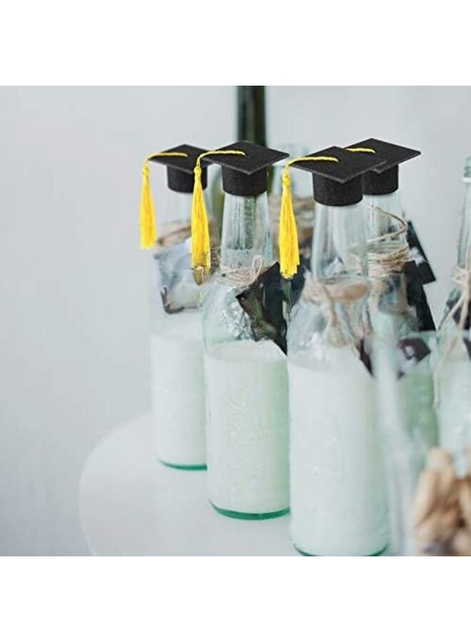 36 Pieces Mini Graduation Caps with Tassels Graduation Wine Bottle Toppers (Color : Yellow) - Image 4