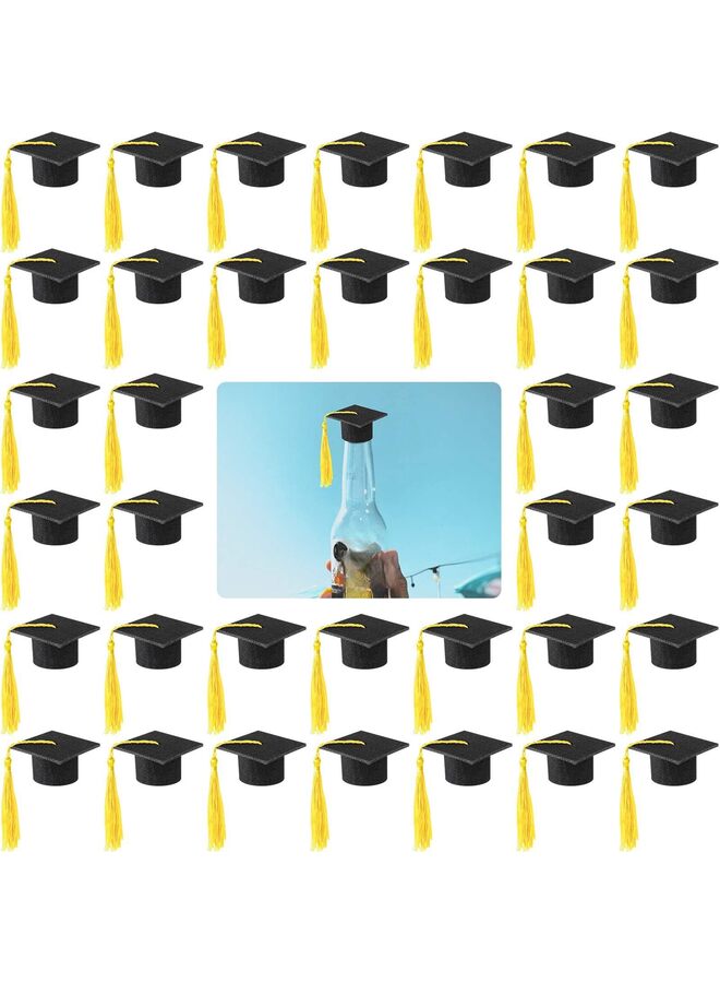 36 Pieces Mini Graduation Caps with Tassels Graduation Wine Bottle Toppers (Color : Yellow) - Image 1