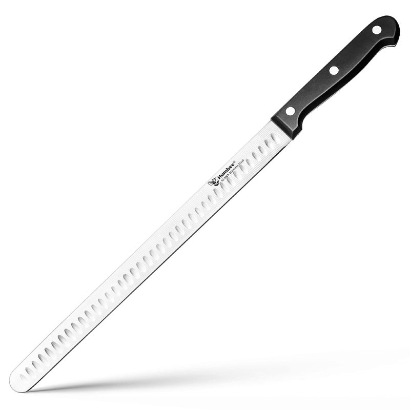 Humbee 12 inch Carving Knife Razor Sharp Blade with Granton Edge for Cutting Smoked Brisket, BBQ Meat, Turkey,Black - Image 1