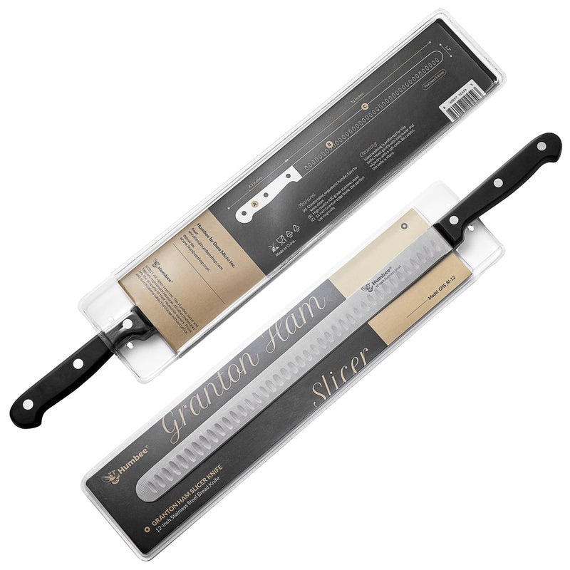 Humbee 12 inch Carving Knife Razor Sharp Blade with Granton Edge for Cutting Smoked Brisket, BBQ Meat, Turkey,Black - Image 3
