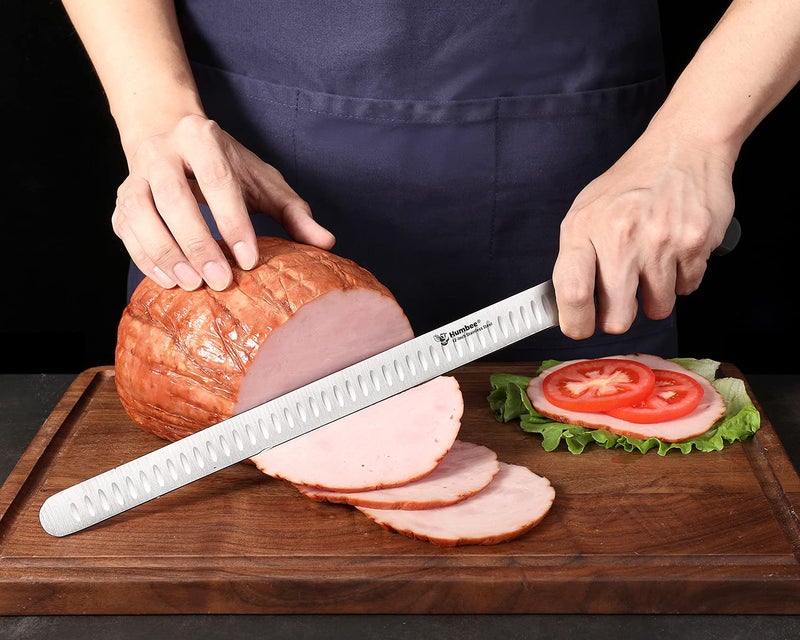 Humbee 12 inch Carving Knife Razor Sharp Blade with Granton Edge for Cutting Smoked Brisket, BBQ Meat, Turkey,Black - Image 4