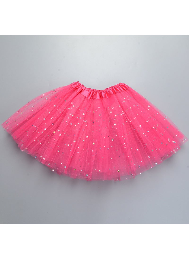 Generic Childrens tutu skirt princess sequins three-layer 6-piece mesh skirt tutu gauze skirt tutu children rose red 