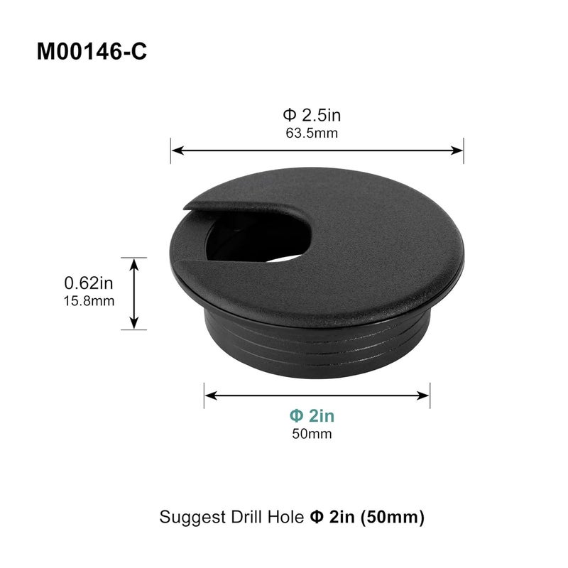 Black 2 Inch ABS Desk Grommet 20Pcs Cable Cord Hole Cover Wire Pass Organizer For Table Furniture - Image 3