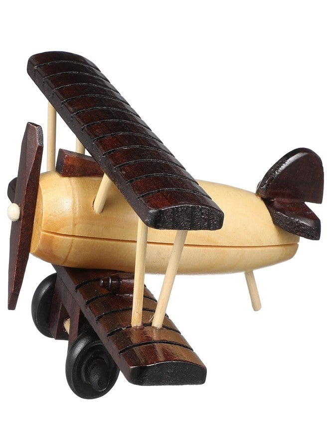 DIYEAH Vintage Wooden Airplane Model 5.90X5.51X2.95In Rustic Plane Ornament for Home Office Desktop Shelf Decoration Wood Craft Collectible - Image 1