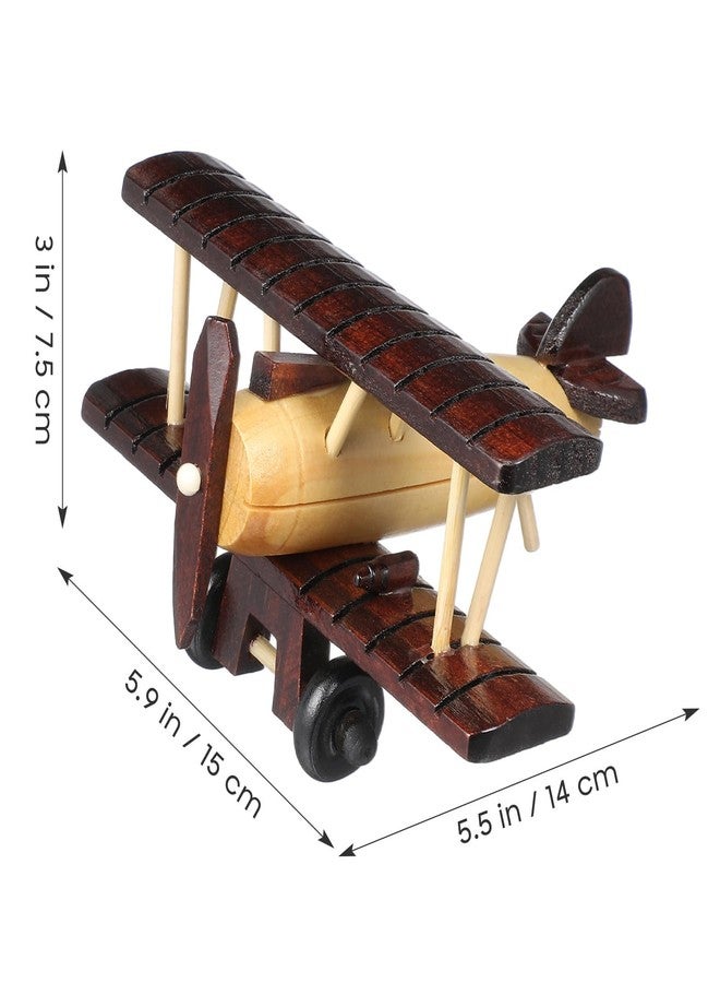 DIYEAH Vintage Wooden Airplane Model 5.90X5.51X2.95In Rustic Plane Ornament for Home Office Desktop Shelf Decoration Wood Craft Collectible - Image 5