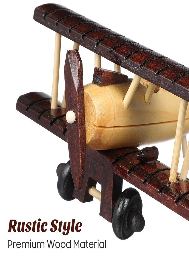 DIYEAH Vintage Wooden Airplane Model 5.90X5.51X2.95In Rustic Plane Ornament for Home Office Desktop Shelf Decoration Wood Craft Collectible - Image 4