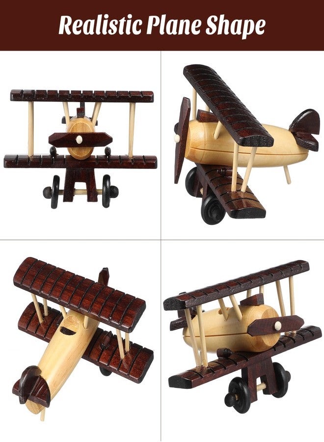 DIYEAH Vintage Wooden Airplane Model 5.90X5.51X2.95In Rustic Plane Ornament for Home Office Desktop Shelf Decoration Wood Craft Collectible - Image 3