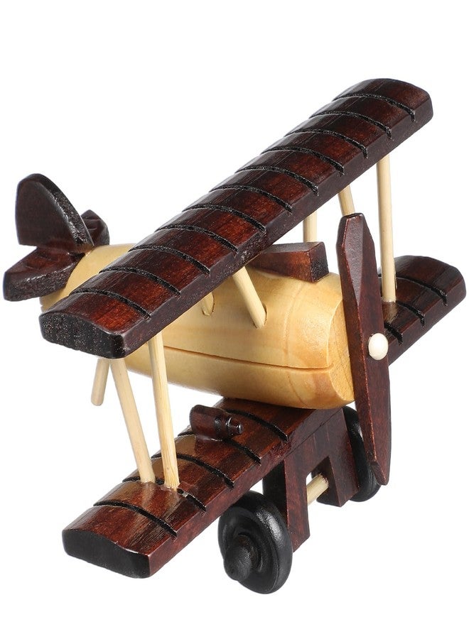 DIYEAH Vintage Wooden Airplane Model 5.90X5.51X2.95In Rustic Plane Ornament for Home Office Desktop Shelf Decoration Wood Craft Collectible - Image 2