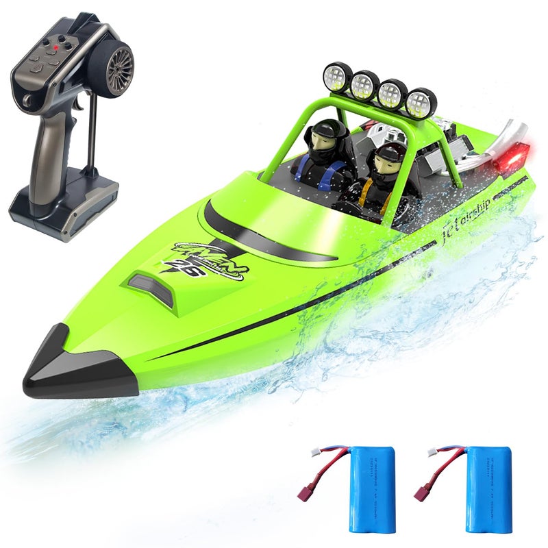 Hitish RC Boat for Kids Adults 24GHz Remote Control Boats with LED Light for Pool Lakes Water 20MPH Fast Speed Racing Jet Boat Boat Toy for Boys Girls 2 Rechargeable Batteries 40 Mins Green - Image 2