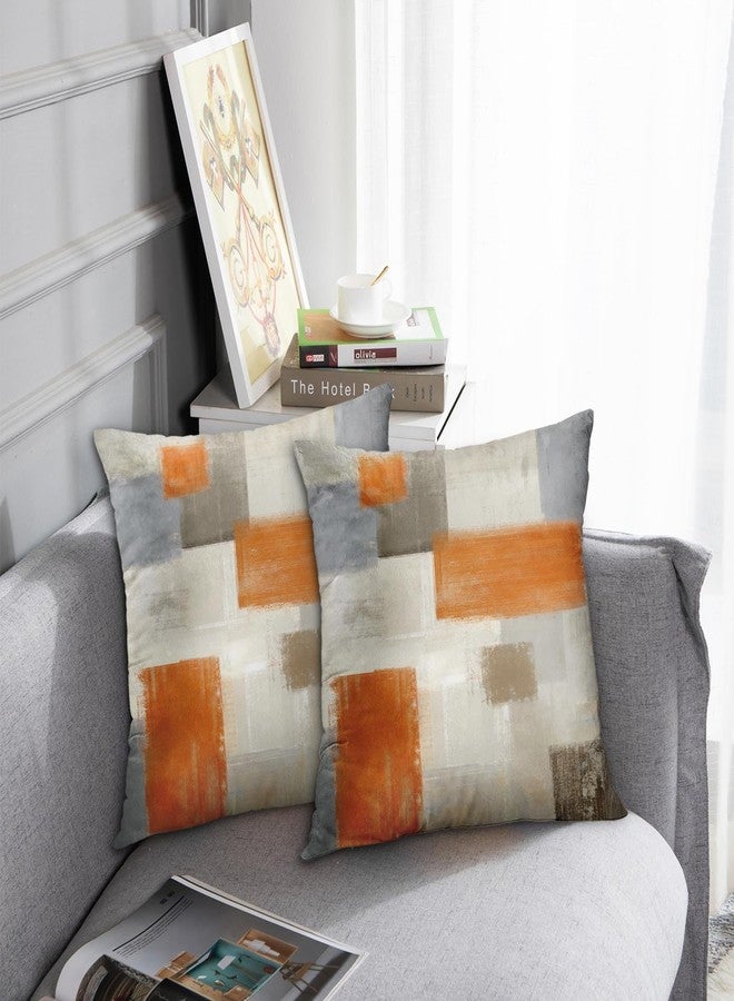 Emvency Set of 2 Orange Beige and Grey Throw Pillow Covers Modern Abstract Painting Decorative Pillow Cases Home Decor Standard Square 18x18 Inches Pillowcases - Image 2