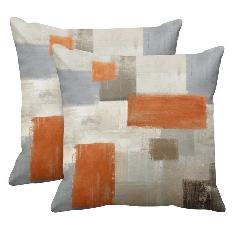 Emvency Set of 2 Orange Beige and Grey Throw Pillow Covers Modern Abstract Painting Decorative Pillow Cases Home Decor Standard Square 18x18 Inches Pillowcases - Image 1
