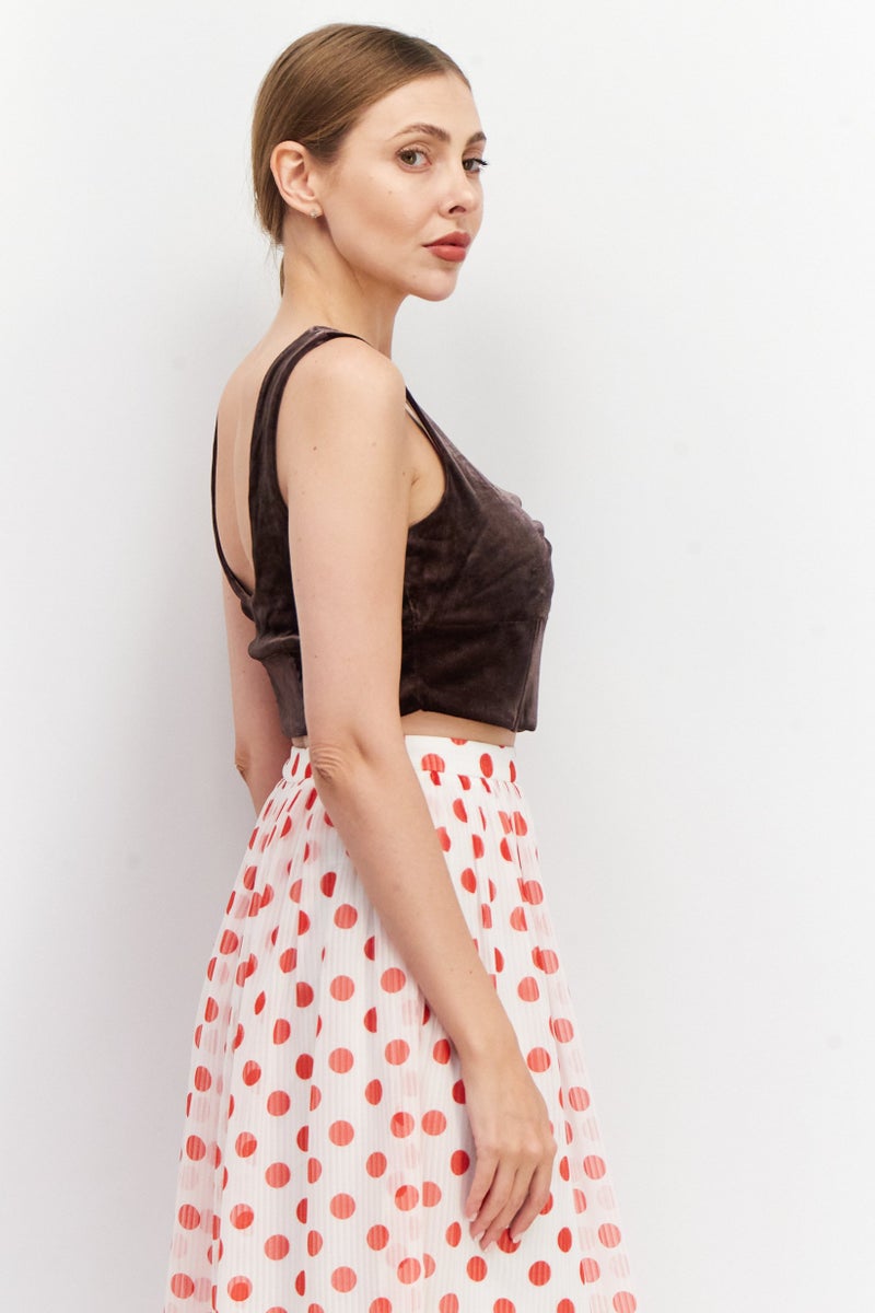 Reserved Women Sweetheart Neckline Sleeveless Velour Corset Crop Top, Dark Brown - Image 2