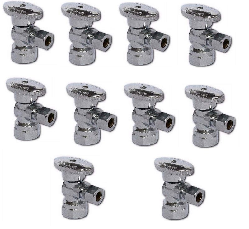 10Pack EZFluid 12 FIP x 38 OD Compression Chrome Brass Angle Stop Valve 14 Turn HandleWater Shut Off Ball Valve for Faucet Toilet Sink LeadFree