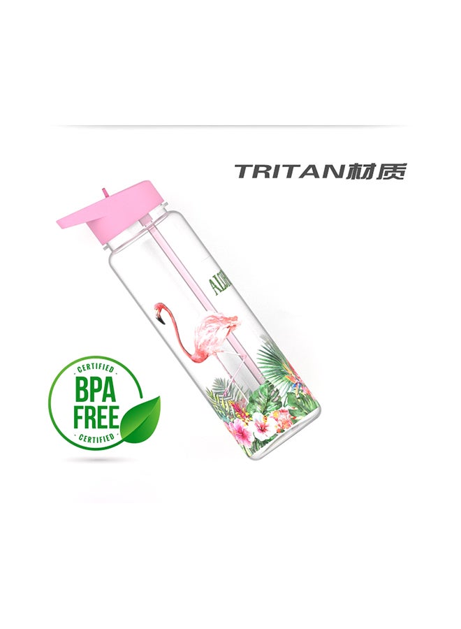 Loquat Flamingo Print Straw Water Bottle Pink/Clear/Green - Image 2