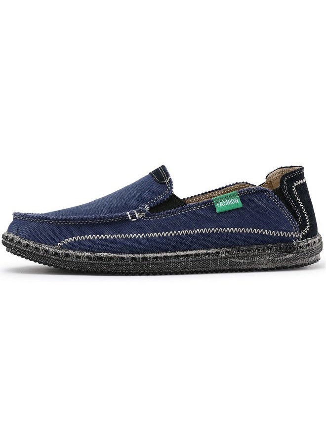 VILOCY Mens Slip on Deck Shoes Zero Drop Casual Canvas Loafer Vintage Flat Boat Shoes Blue US5 EU39 - Image 5