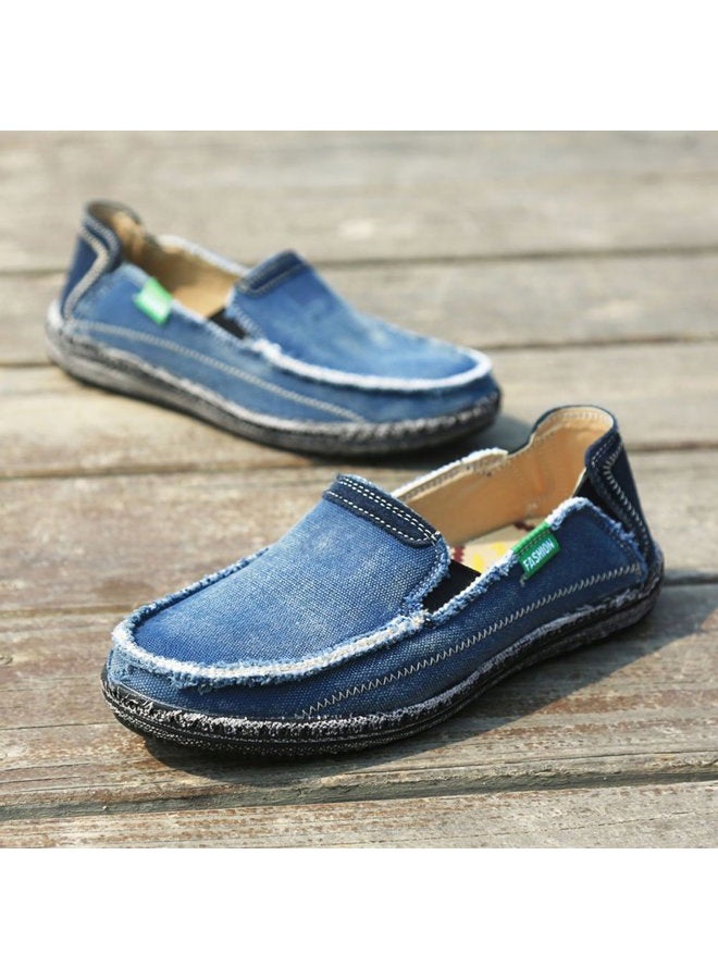 VILOCY Mens Slip on Deck Shoes Zero Drop Casual Canvas Loafer Vintage Flat Boat Shoes Blue US5 EU39 - Image 3