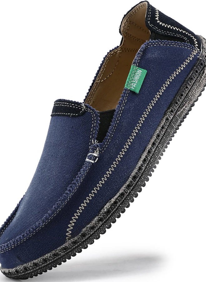 VILOCY Mens Slip on Deck Shoes Zero Drop Casual Canvas Loafer Vintage Flat Boat Shoes Blue US5 EU39 - Image 1