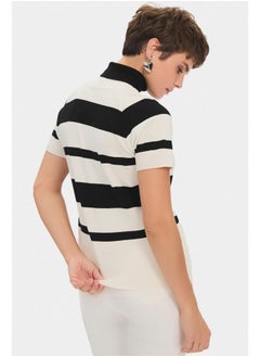 JUNE June Women Viscose Blend High Collar Short Sleeve Striped Knitwear Sweater Black - White  - Image 5