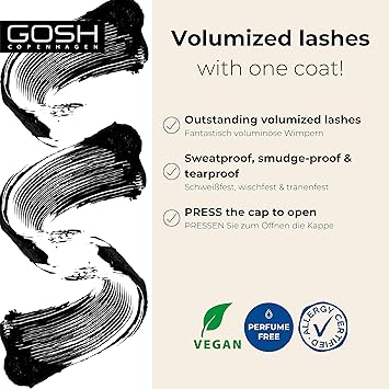 gosh GOSH Just Click It Volume Mascara for Extra Length and Maximum Volume Special Formula for a Light Feeling Fragrance Allergy Certified Vegan Click Closure I 001 Extreme Black  - Image 2