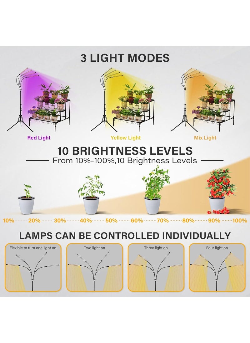 iPower iPower Grow Lights for Indoor Plants 4 Heads Red Yellow Spectrum 3 Light Modes 10 Dimmable Levels with Remote Control and 4H8H12H Timer Function  - Image 2