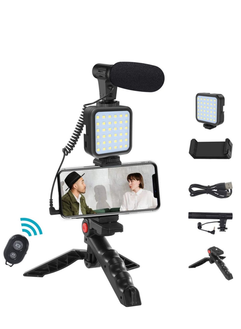 ELTRAZONE Smartphone Vlogging Starter Video Recording Set with Fill Light, Microphone, Tripod and Phone Clip for YouTube/Tiktok/Instagram/Fitness Yoga  - Image 1