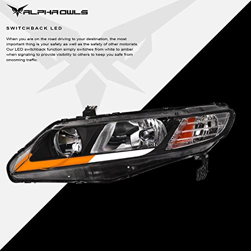 Alpha Owls 8712306 Crystal Headlights With Switchback Sequential LED Light Bar & Startup Light - Black Amber Fits 2006-2011 Honda Civic 4 Door Sedan - Image 4